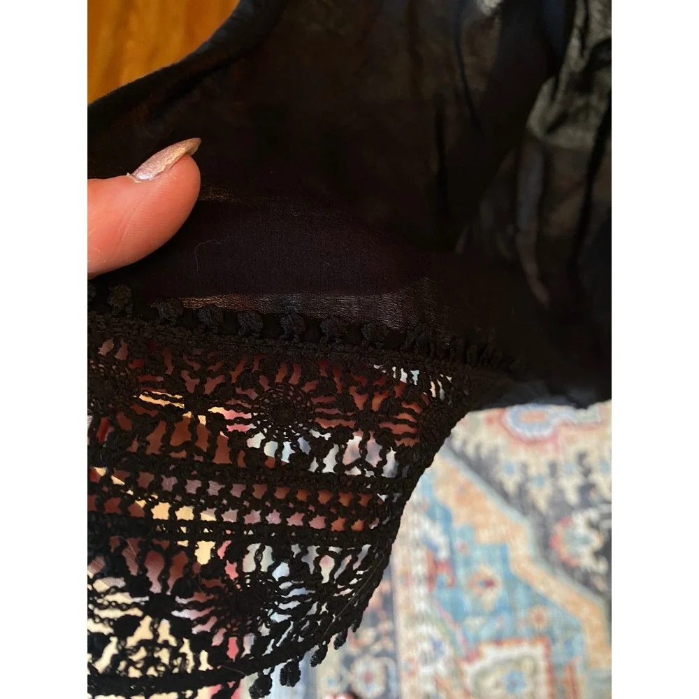 Love Cameron Los Angeles Black Crochet Lace Trim Kimono Wrap 282997 Missy‎ S